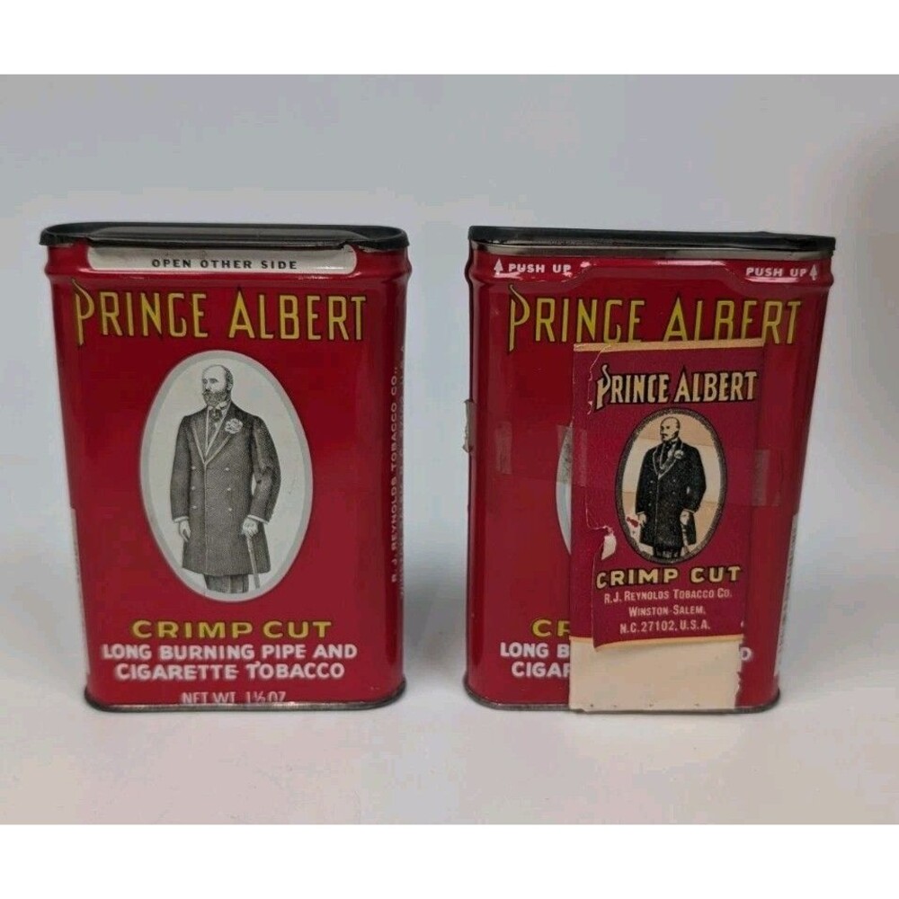 Lot of 2 Vintage Prince Albert Crimp Cut Tobacco Tins 1.5 Oz Advertising Cans
